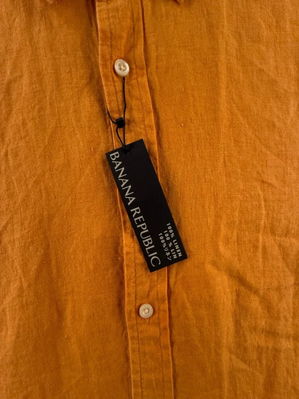 NWT Banana Republic Orange All Linen Button Up Shirt Long Sleeve XL Untucked Fit